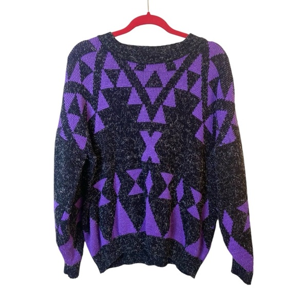 Vintage GFC New York 80’s Black & Purple Geometric Sweater - Picture 4 of 15